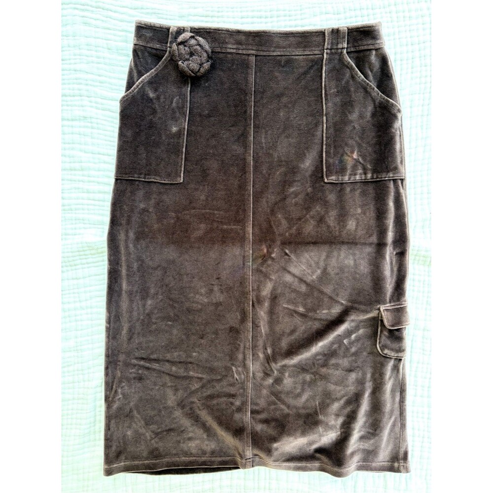 Vintage J Jill Velvet Cargo Skirt XL Brown Boho Y2K Utility Midi